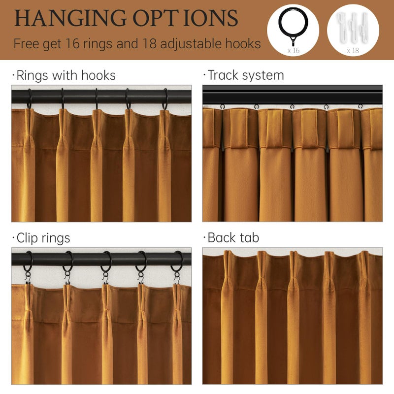 Drapenova Gold Brown Velvet Pinch Pleated Curtains 84 Inches Long for Living Room Bedroom Yellow Luxury Elegant Decorative Thermal Insulated Room Darkening Window Treatments,40x84 Inches,2 Panels - Image 4