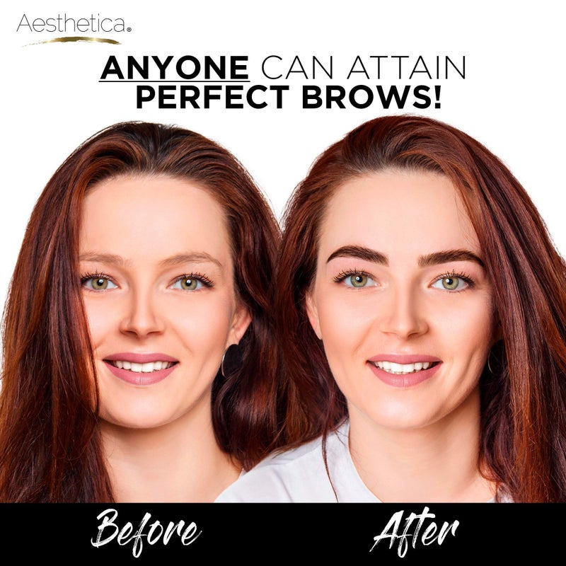 Aesthetica مجموعة تحديد الحواجب من أستيتكا - طقم مكياج حواجب مكون من 16 قطعة، 6 مساحيق حواجب، 5 قوالب حواجب، فرشاة مزدوجة، ملاقط، شمع حواجب، هايلايتر - هدايا فريدة للنساء في عيد ميلادهن - Image 5