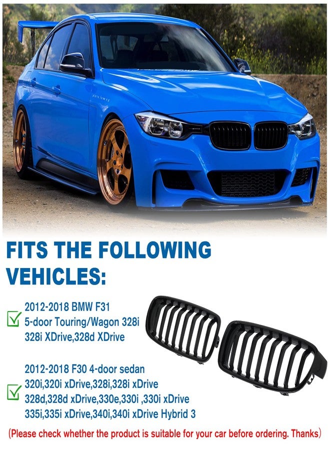 BILLDIO F30 Grille - Black Kidney Single slats Grill Compatible With BMW 3 Series F30 F31 2012-2018 320i 328i 328d 330e 330i 335i 340i 328i,ABS Gloss Black Kidney Grill - Image 4