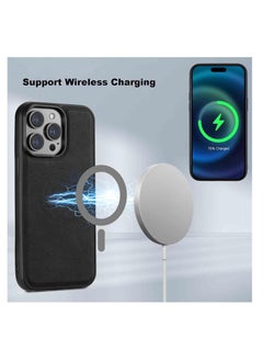 Aookay For iPhone 16 Pro Max Leather Card Holder Phone Case, Magnetic Stand, Wireless Charging Leather Cover 2 in 1 Detachable Card Case Phone Case Compatible for iPhone16 Pro Max (Black-H15)  - Image 2