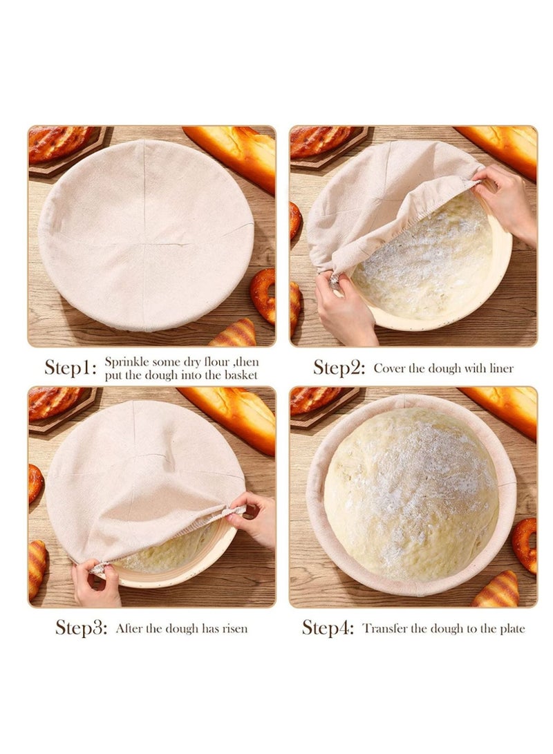 SYOSI Bread Proofing Basket Round Sourdough Proofing Basket Bread Proofing Bowls for Rising and Baking Dough Proofing Rising Rattan Basket and Linen Liner Cloth for Home Bakers 23*8CM - Image 5