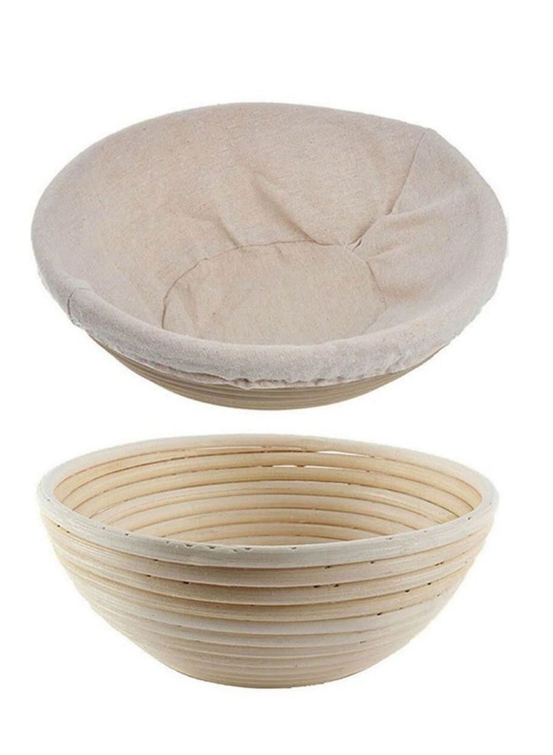 SYOSI Bread Proofing Basket Round Sourdough Proofing Basket Bread Proofing Bowls for Rising and Baking Dough Proofing Rising Rattan Basket and Linen Liner Cloth for Home Bakers 23*8CM - Image 1