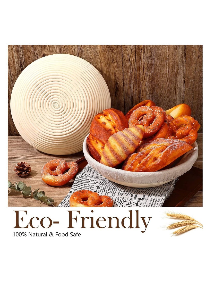SYOSI Bread Proofing Basket Round Sourdough Proofing Basket Bread Proofing Bowls for Rising and Baking Dough Proofing Rising Rattan Basket and Linen Liner Cloth for Home Bakers 23*8CM - Image 2