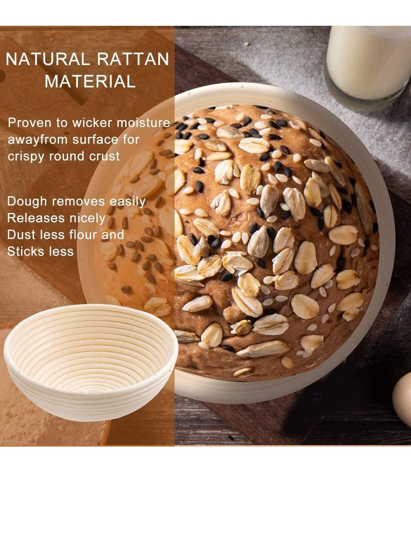 SYOSI Bread Proofing Basket Round Sourdough Proofing Basket Bread Proofing Bowls for Rising and Baking Dough Proofing Rising Rattan Basket and Linen Liner Cloth for Home Bakers 23*8CM - Image 4