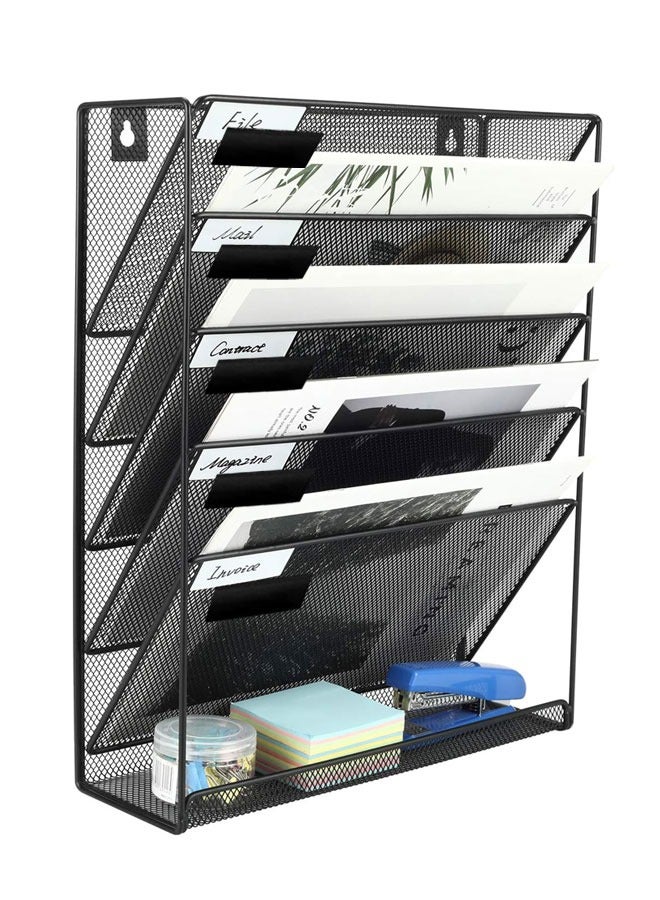 وهاواي Desk File Organizer Mesh 5-Tier, Hanging Wall Mount Document Organization Stand, Desktop Vertical Mail Paper Folder Holder Rack with Bottom Tray for Home, Office Black - Image 1