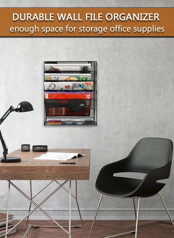 وهاواي Desk File Organizer Mesh 5-Tier, Hanging Wall Mount Document Organization Stand, Desktop Vertical Mail Paper Folder Holder Rack with Bottom Tray for Home, Office Black - Image 5