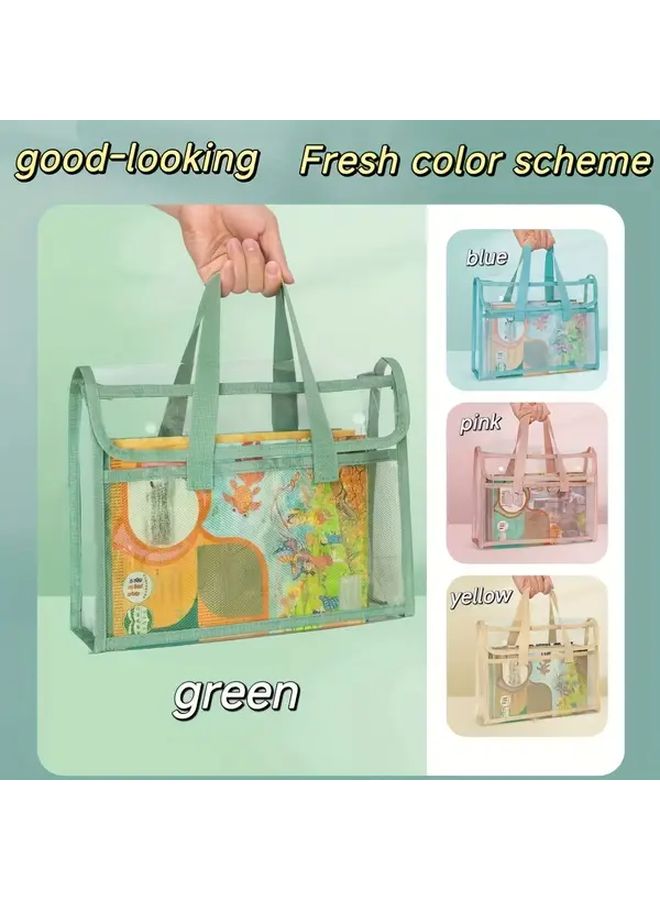 Green Horizontal Style Expandable File Folder 24 Pockets Waterproof Portable for Office School - Image 1