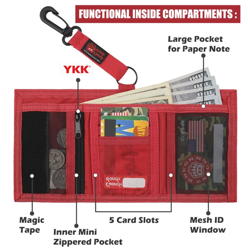 RE ROUGH ENOUGH Rough Enough Kids Wallet for Boys Girls Preppy Teen with Neck Lanyard Keychain Cordura Red - Image 3
