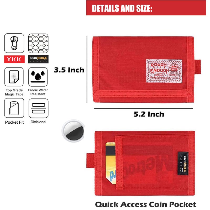 RE ROUGH ENOUGH Rough Enough Kids Wallet for Boys Girls Preppy Teen with Neck Lanyard Keychain Cordura Red - Image 5
