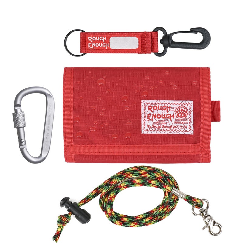 RE ROUGH ENOUGH Rough Enough Kids Wallet for Boys Girls Preppy Teen with Neck Lanyard Keychain Cordura Red - Image 1