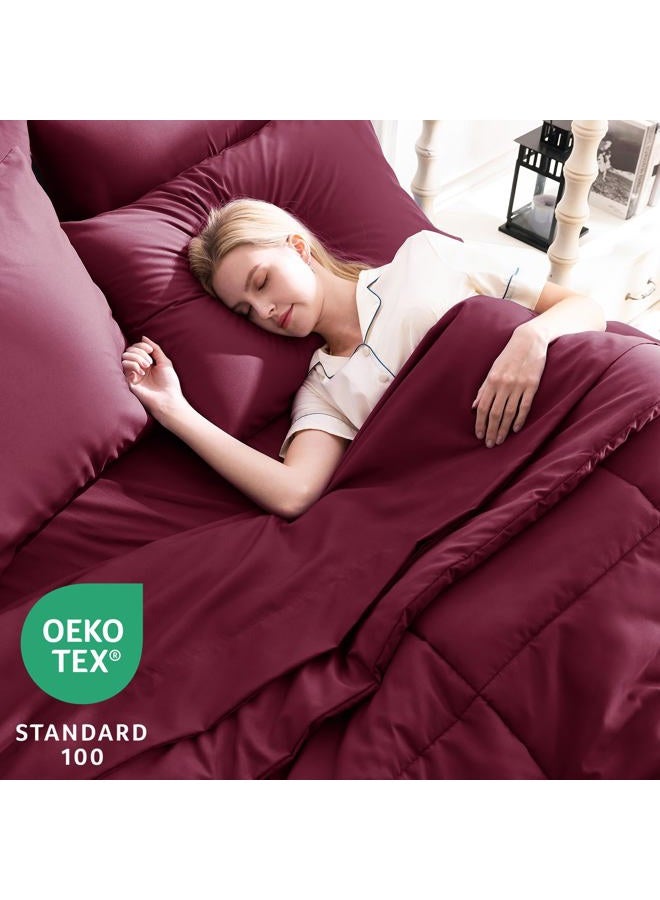 CozyLux King Size Comforter Set - 7 Pieces Bed in a Bag Set Burgundy, Bedding Sets King with All Season Quilted Comforter, Flat Sheet, Fitted Sheet, Pillowcases, Red, King - Image 3
