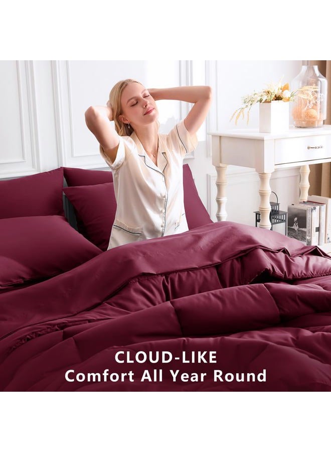 CozyLux King Size Comforter Set - 7 Pieces Bed in a Bag Set Burgundy, Bedding Sets King with All Season Quilted Comforter, Flat Sheet, Fitted Sheet, Pillowcases, Red, King - Image 4