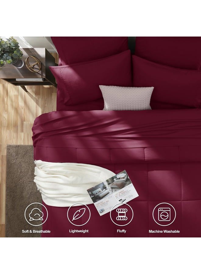 CozyLux King Size Comforter Set - 7 Pieces Bed in a Bag Set Burgundy, Bedding Sets King with All Season Quilted Comforter, Flat Sheet, Fitted Sheet, Pillowcases, Red, King - Image 2