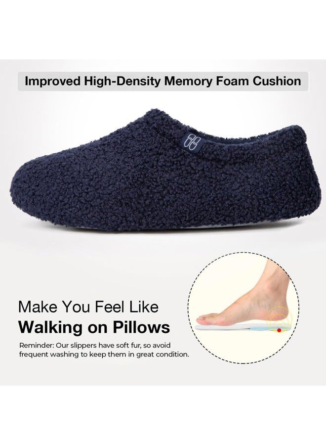 HomeTop Women's Fuzzy Curly Fur Memory Foam Loafer Slippers Bedroom House Shoes with Polar Fleece Lining (8.5 US,Navy)  - Image 4