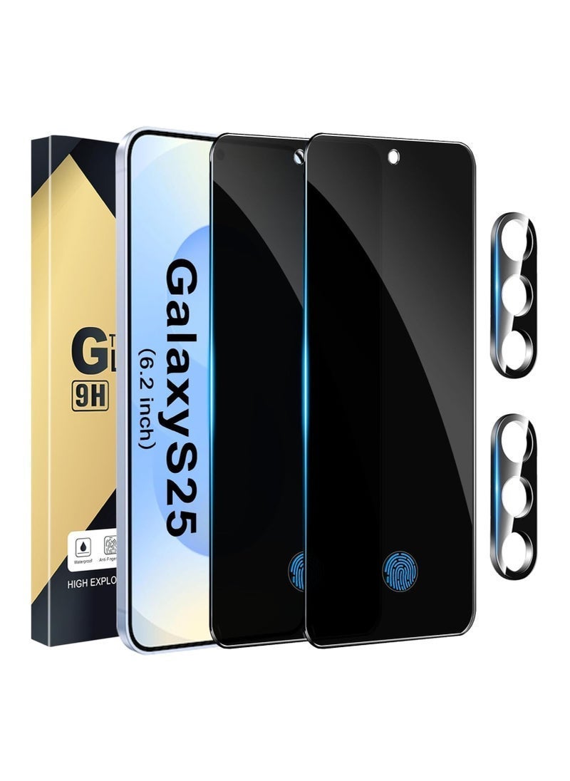 Raxoom Galaxy S25 Privacy Screen Protector, 2 Pack Privacy Tempered Film with 2 Pack Camera Lens Tempered Glass, High Clarity, Anti-Spy Protection for Samsung S25 5G Screen Protector - Image 1