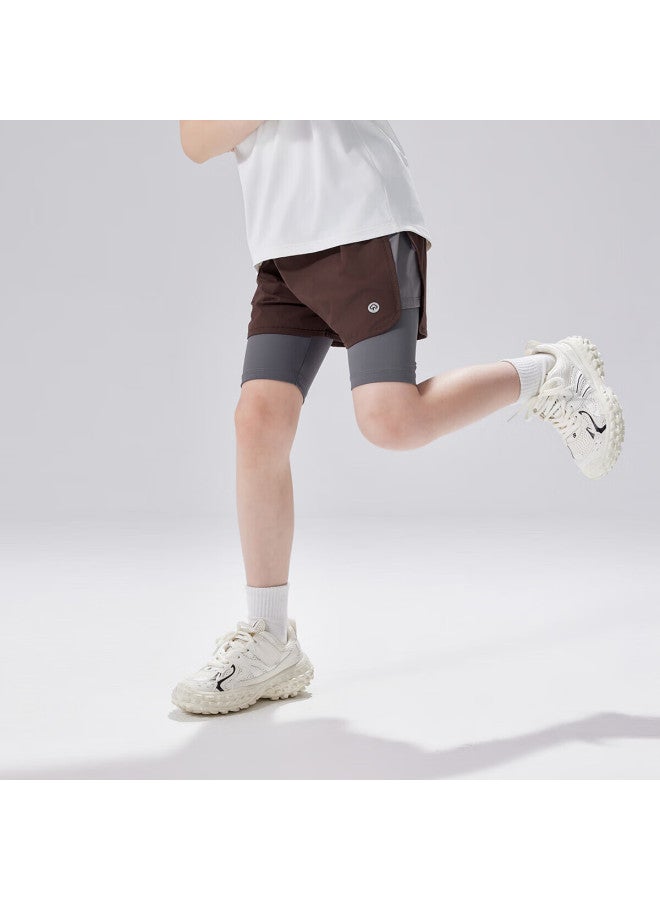 Ebaer Children's Summer Lightweight Sports Pants, New Breathable Shorts, Faux Two-piece Five-point Pants, Blue Mountain Coffee, Size 110 - Image 3