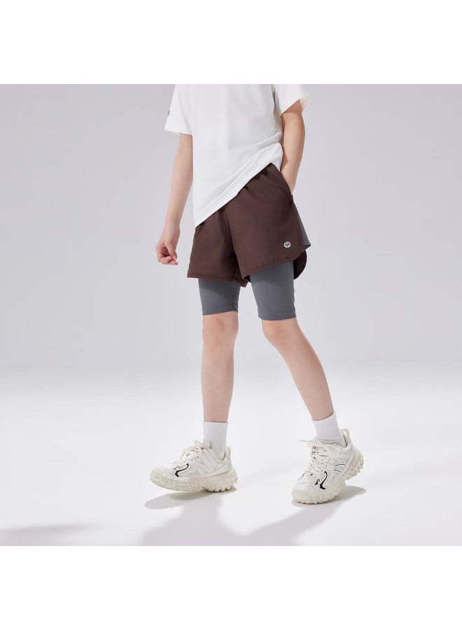 Ebaer Children's Summer Lightweight Sports Pants, New Breathable Shorts, Faux Two-piece Five-point Pants, Blue Mountain Coffee, Size 110 - Image 4