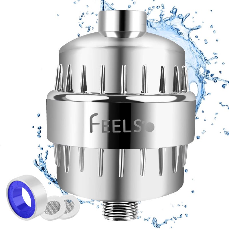 FEELSO 18 Stage Shower Filter Upgraded High Output Universal Shower Head Water Softener Filter for Hard Water Remove Chlorine Fluoride Heavy Metals Sediments Impurities