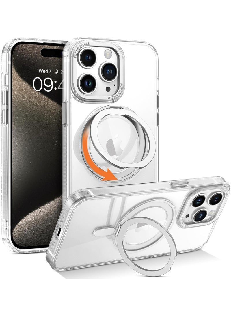 Captaintech Easy-Relax Magnetic Case for iPhone 15 Pro Max – 360° Ring Stand &Grade Drop Protection | Magsafe Compatible, Anti-Yellowing (6.7 Inch) - Image 1