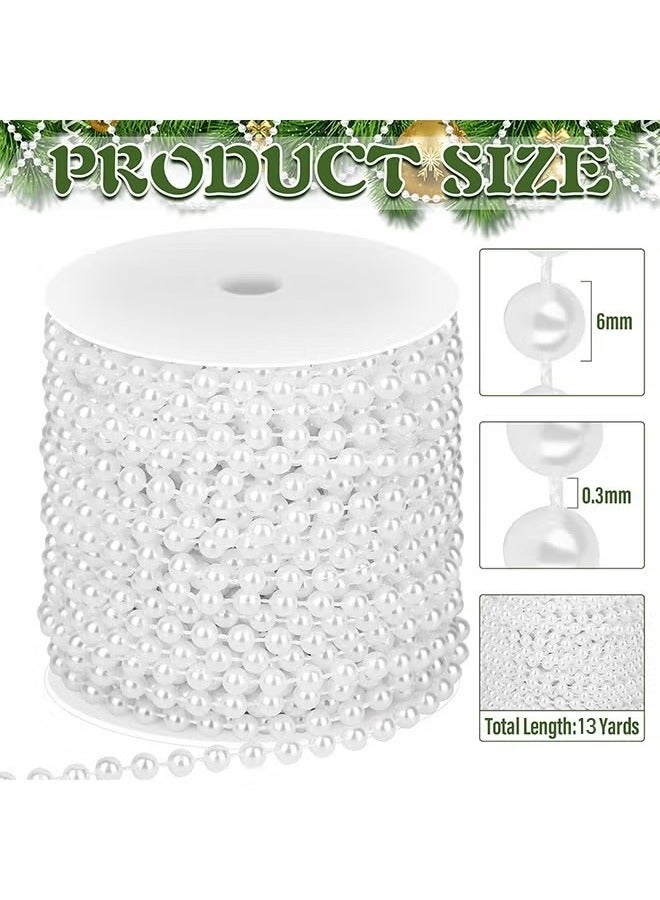 OMEVE Craft String Pearls 6MM Pearl Bead, 12M White Faux Pearl Garland Spool Roll Strand Wedding Party Decoration - Image 2