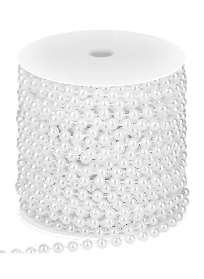 OMEVE Craft String Pearls 6MM Pearl Bead, 12M White Faux Pearl Garland Spool Roll Strand Wedding Party Decoration - Image 1