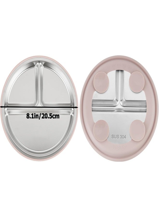 PandaEar أطباق باندا إير 3 عبوات من الفولاذ المقاوم للصدأ للأطفال مع شفط، أطباق مقسمة مع غلاف سيليكون قابل للإزالة للأطفال والرضع (وردي/أخضر/كتان) - Image 3