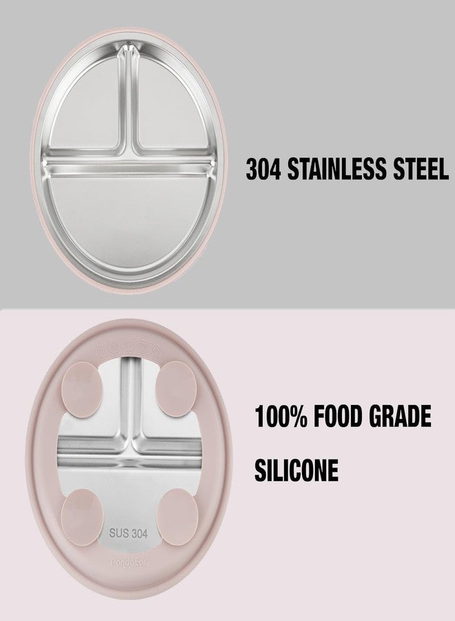 PandaEar أطباق باندا إير 3 عبوات من الفولاذ المقاوم للصدأ للأطفال مع شفط، أطباق مقسمة مع غلاف سيليكون قابل للإزالة للأطفال والرضع (وردي/أخضر/كتان) - Image 4