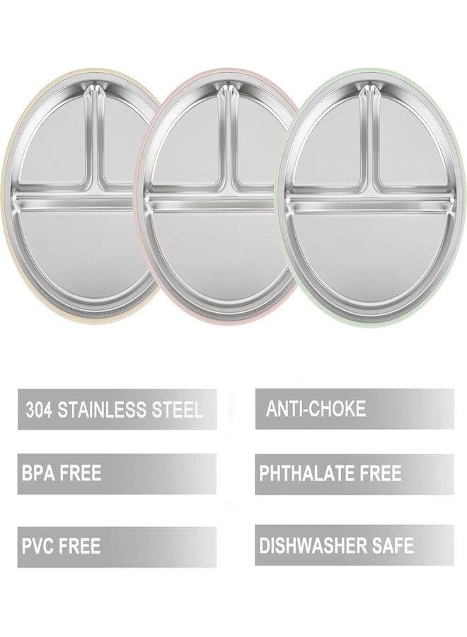 PandaEar أطباق باندا إير 3 عبوات من الفولاذ المقاوم للصدأ للأطفال مع شفط، أطباق مقسمة مع غلاف سيليكون قابل للإزالة للأطفال والرضع (وردي/أخضر/كتان) - Image 5