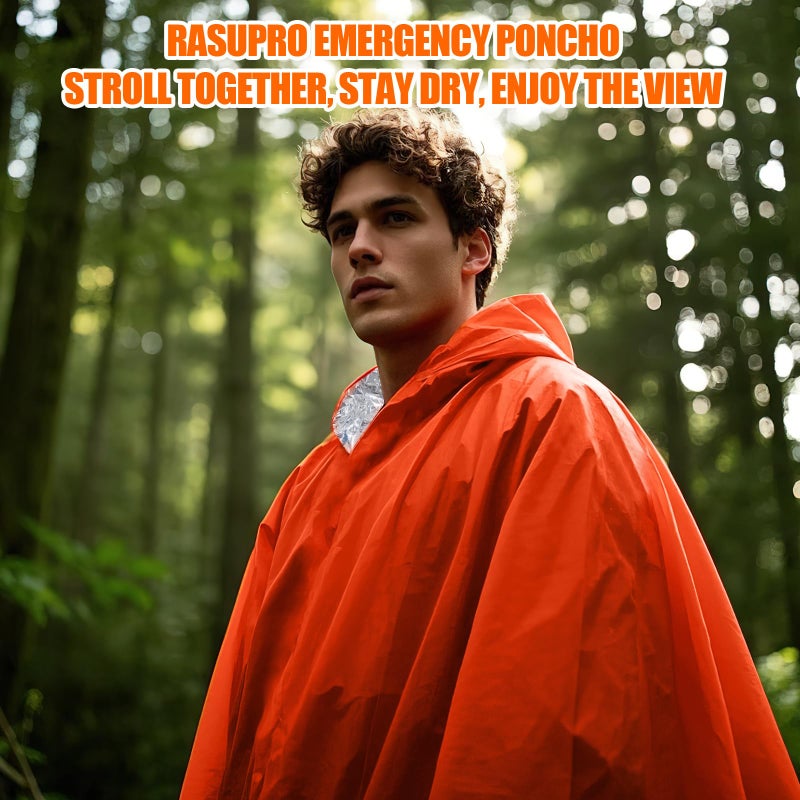 Rasupro 4 Pack Emergency Ponchos with Thickened Mylar Blanket Lining, Windproof, Waterproof, and Thermal Orange Survival Ponchos - Perfect for Outdoor Rescue, Family Camping Gear, Car Emergency Kits - Image 2
