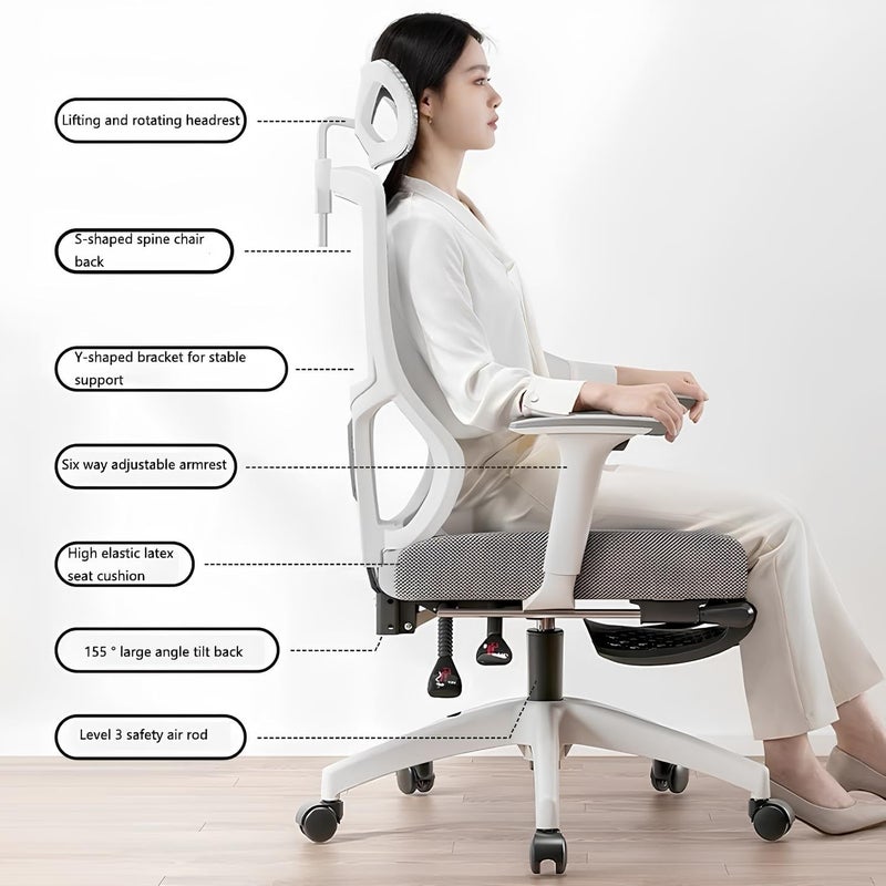 هوتس يو أيه إي كرسي مكتب مريح بمقاعد قابلة للتعديل، كرسي مكتب منزلي مريح، مقعد قابل للتعديل مع مسند ظهر مريح، ستة مساند للذراعين قابلة للتعديل، ومسند رأس قابل للتعديل ثلاثي الأبعاد (أبيض) - Image 4