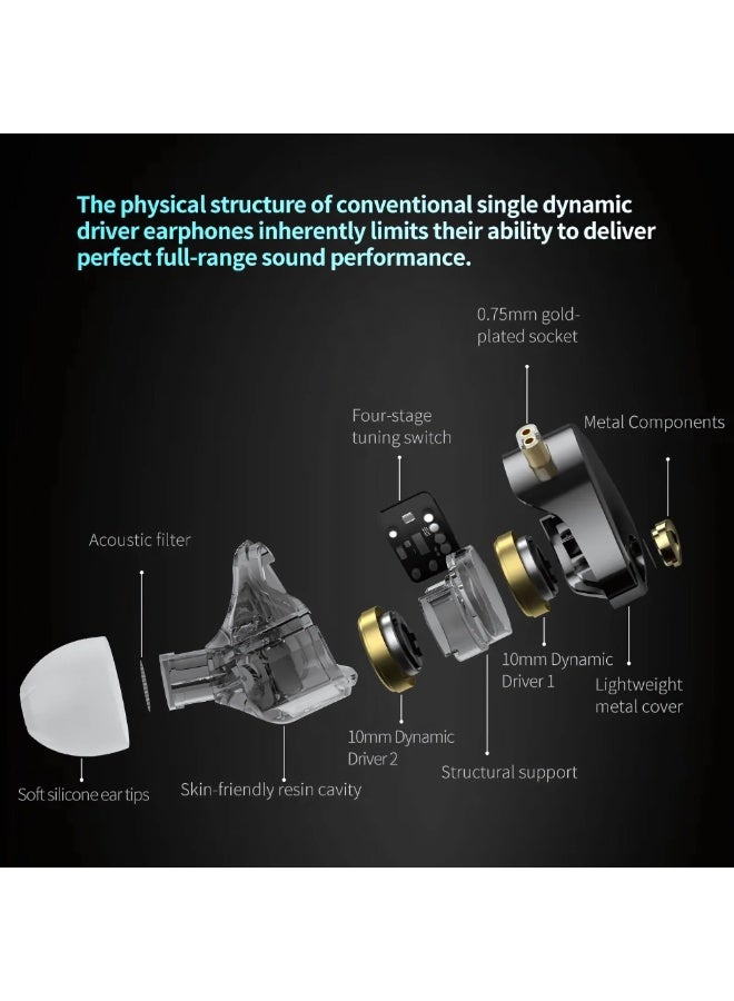 KZ Castor Pro Dual Dynamic Driver Wired In-Ear Earphones – Bass Enhanced Variant with Microphone - Image 4