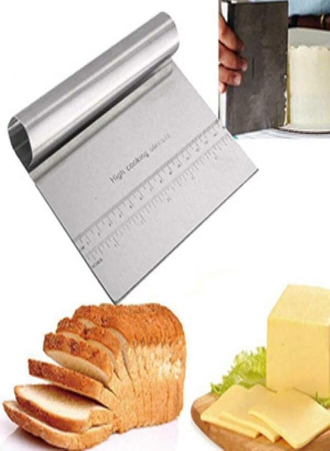 NIDY® 1Pc Bench Scraper Chopper Stainless Steel Kitchen Food Scraper Icing Smoother Blade with Measuring Scale for Dough, Cake, Pizza