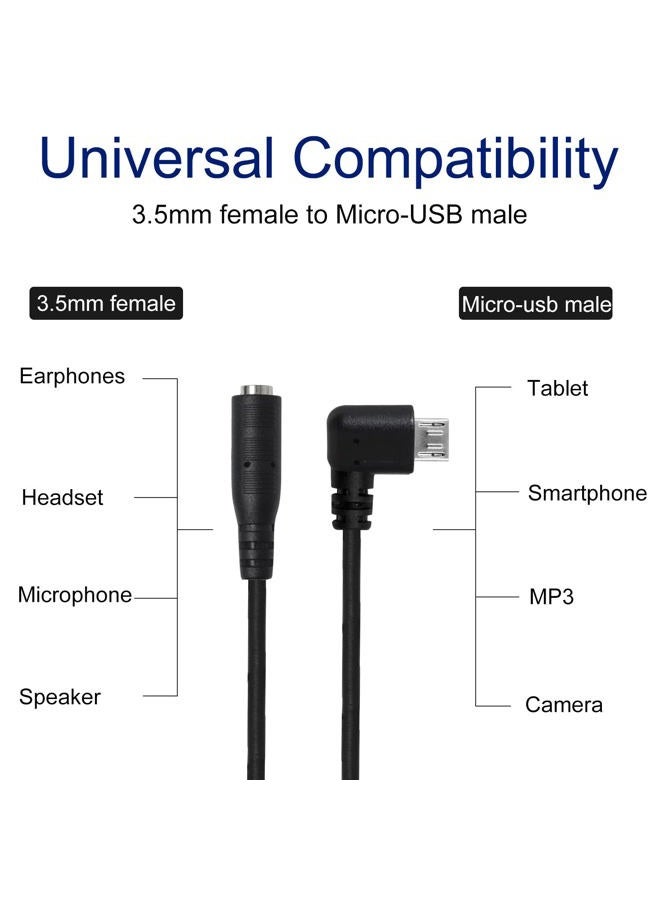 LUORNG Micro USB to 3.5mm Jack Audio Adapter Cable Black Right Angled Micro USB Male to 4 Pole 3.5mm Female Audio Cable Cord for Active Clip Mic Microphone Convert Adapter - Image 4