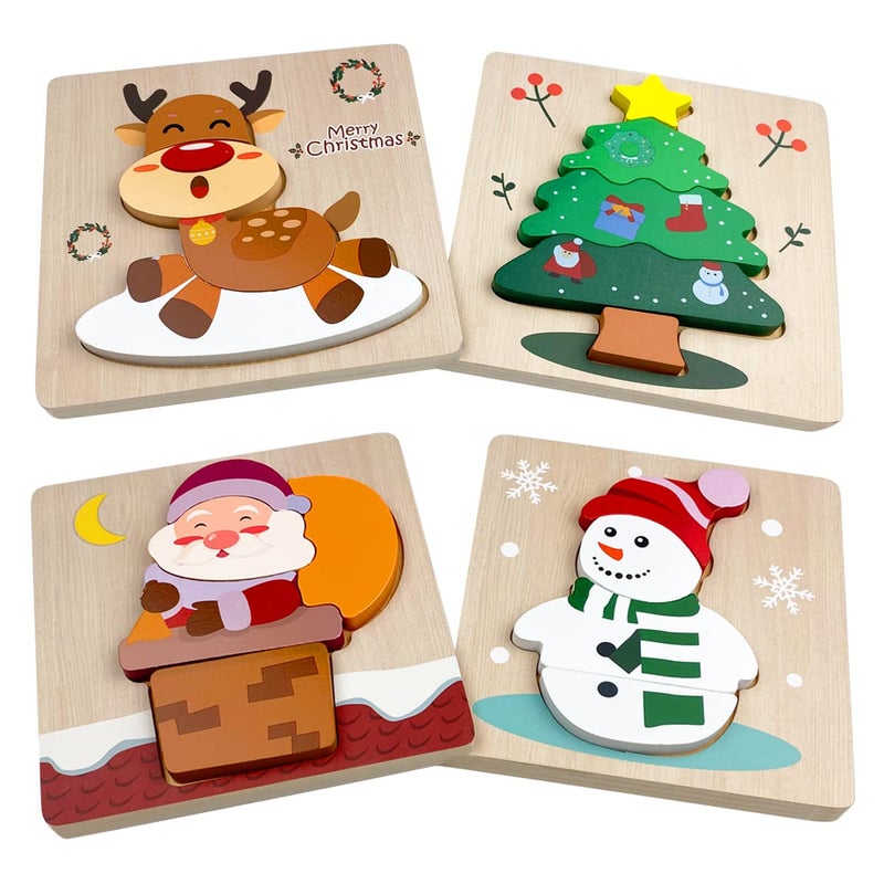 Anditoy 4 Pack Christmas Wooden Puzzles for Kids Toddlers Christmas Toys Christmas Stocking Stuffers Party Favors Gifts - Image 2