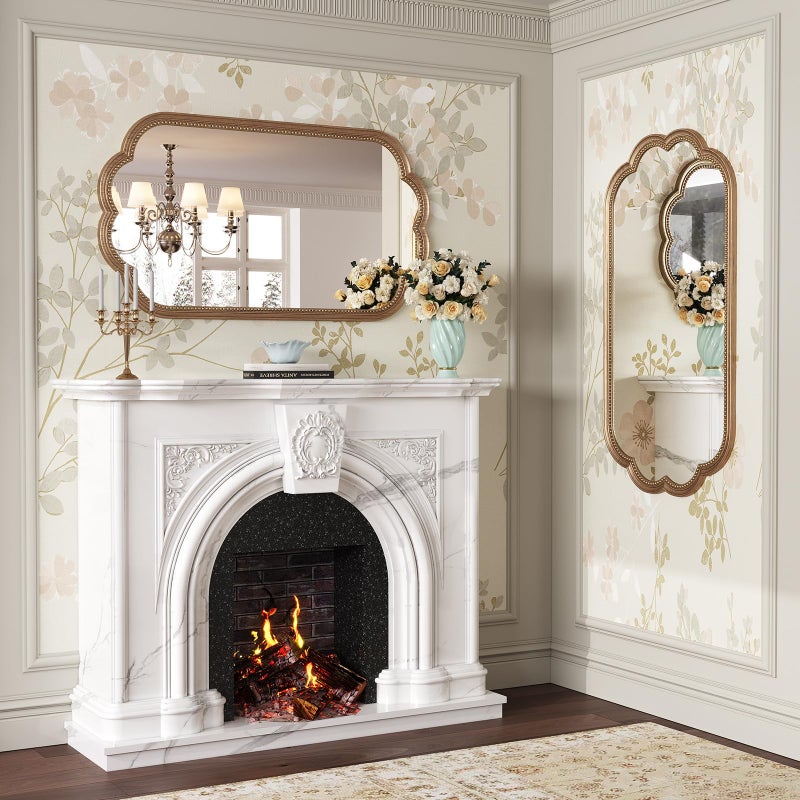 Wiserset Scalloped Mirror for Bathroom, 23" x 42" Antique Wide Brass Mirror, Gold Scalloped Vintage Mirrors with Beaded Frame for Over Sink, Bathroom, Bedroom, Living Room, Fireplace, Entryway - Image 5