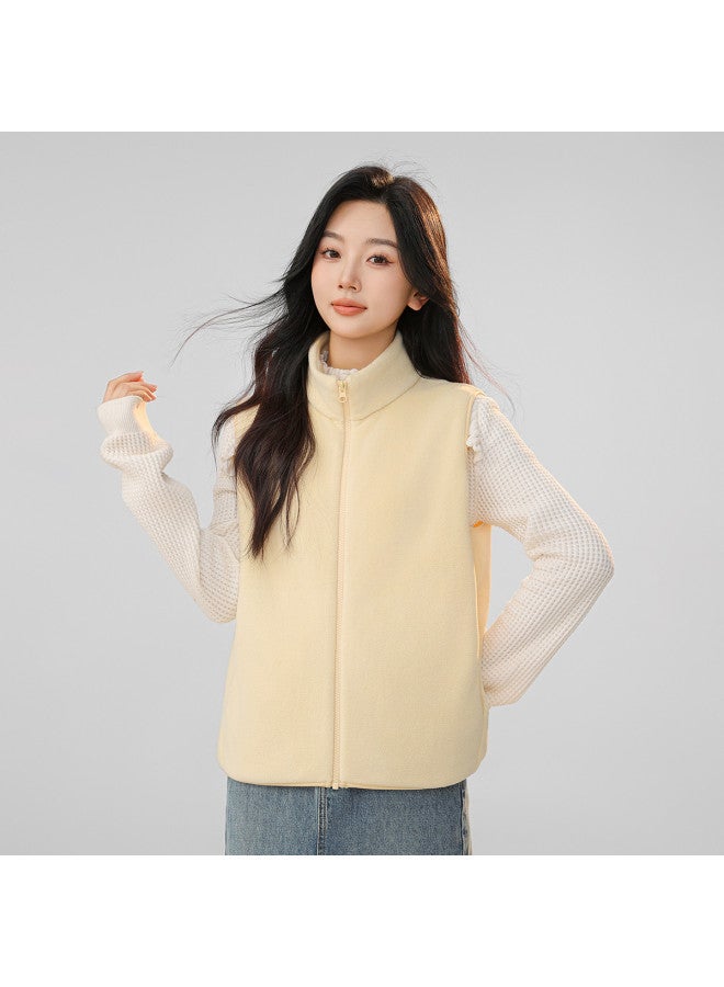 Flying in the snow Women's Simple Stand Collar Fleece Vest Fashion Casual Series Autumn Winter Soft Home Outdoor Vest - Image 2