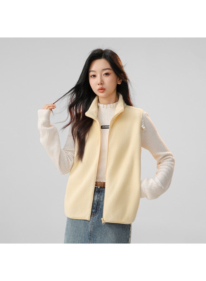 Flying in the snow Women's Simple Stand Collar Fleece Vest Fashion Casual Series Autumn Winter Soft Home Outdoor Vest - Image 4