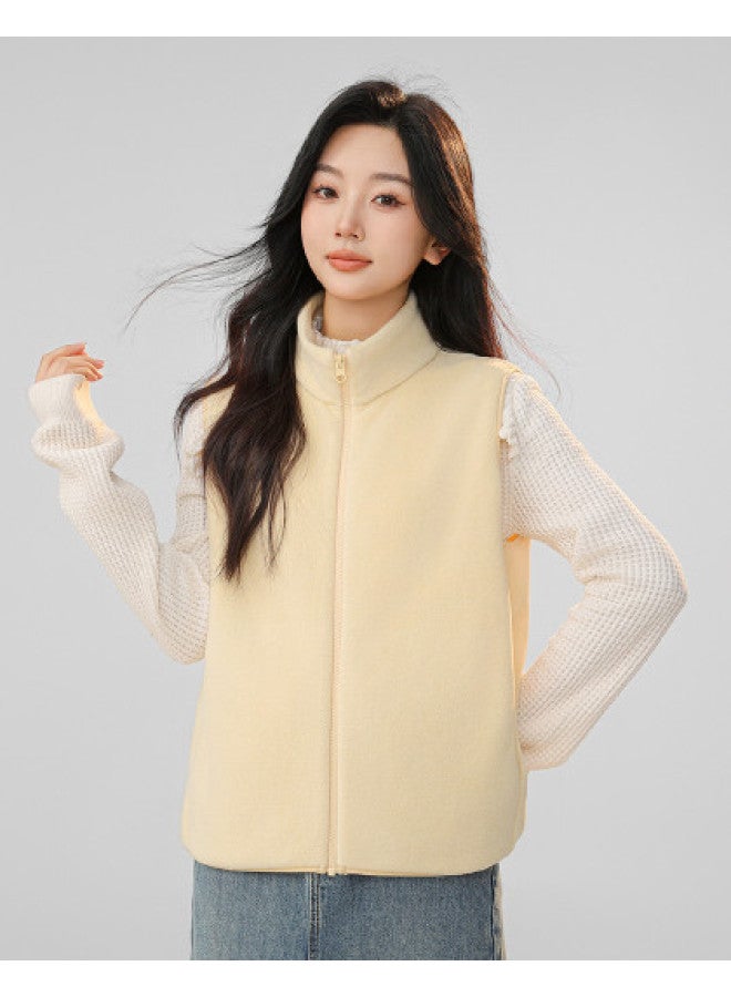 Flying in the snow Women's Simple Stand Collar Fleece Vest Fashion Casual Series Autumn Winter Soft Home Outdoor Vest - Image 1