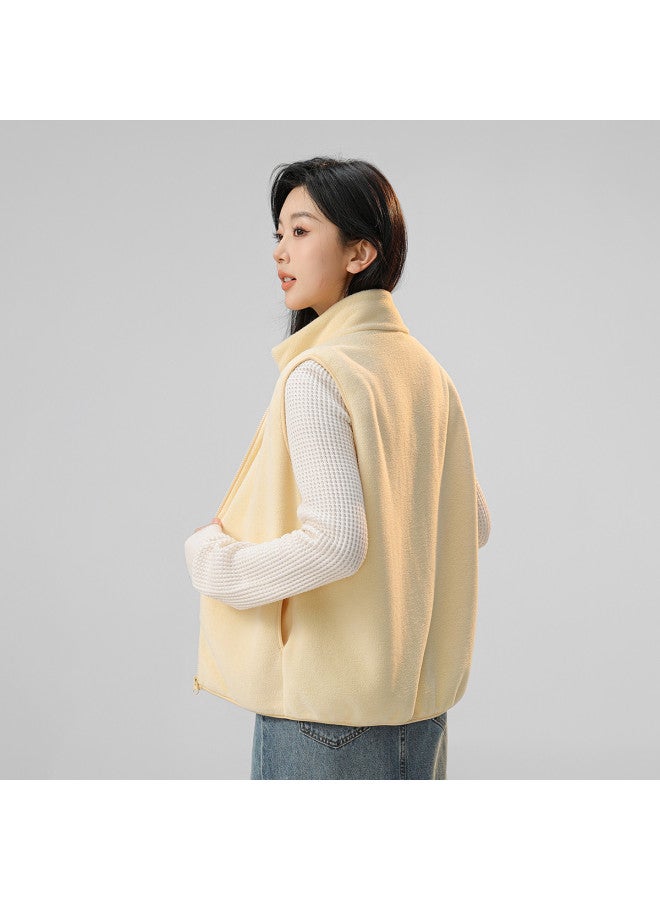 Flying in the snow Women's Simple Stand Collar Fleece Vest Fashion Casual Series Autumn Winter Soft Home Outdoor Vest - Image 3