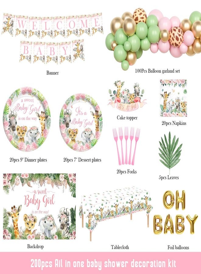 Hombae Safari Baby Shower Decorations for Girl, Wild Jungle Animal Themed Baby Shower Supplies, A Sweet Baby Girl is On The Way Backdrop Balloon Banner Tablecloth Cake Topper Plates Napkins Forks - Image 2