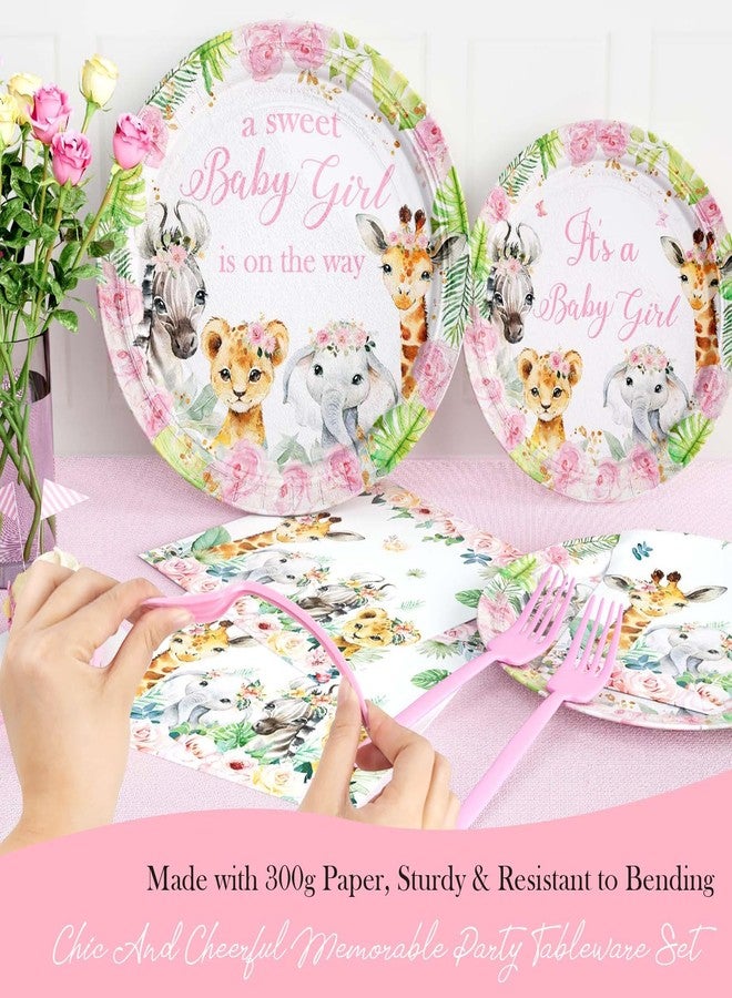 Hombae Safari Baby Shower Decorations for Girl, Wild Jungle Animal Themed Baby Shower Supplies, A Sweet Baby Girl is On The Way Backdrop Balloon Banner Tablecloth Cake Topper Plates Napkins Forks - Image 5