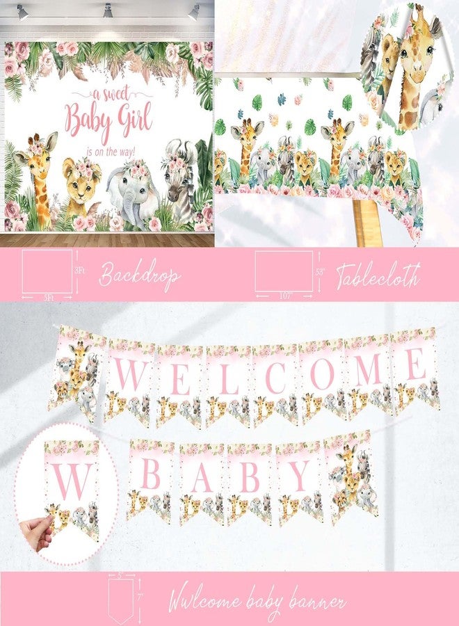 Hombae Safari Baby Shower Decorations for Girl, Wild Jungle Animal Themed Baby Shower Supplies, A Sweet Baby Girl is On The Way Backdrop Balloon Banner Tablecloth Cake Topper Plates Napkins Forks - Image 4