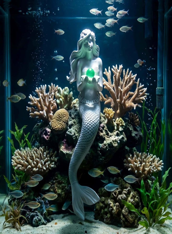 Euiroet Unique Mermaid Aquarium Decorations - Resin Fish Tank Décor Thematic Ornaments, Waterproof & Non-Toxic Mermaid Statue for Enchanting Aquarium Display, Item (White) - Image 2