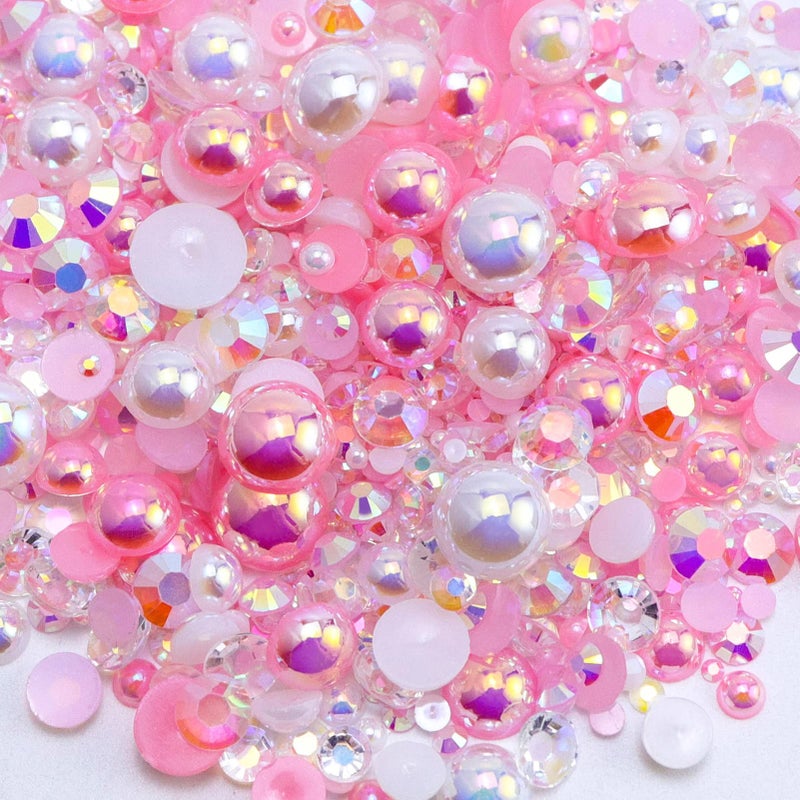 Briskbloom 60g Flatback Pearls and Rhinestones for Crafts 3620PCS 2mm10mm Mix for Nails Face Art Tumblers with Tweezers Wax Pen WhitePinks