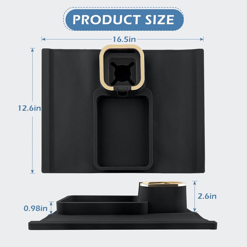 KEYOZA Couch Tray Cup Holder Silicone Sofa Arm Tray with Cup Holder AntiSlip and Strong Remote Control Organizer and Drink Cup Holder for Armchair Sofa Recliner Black - Image 2