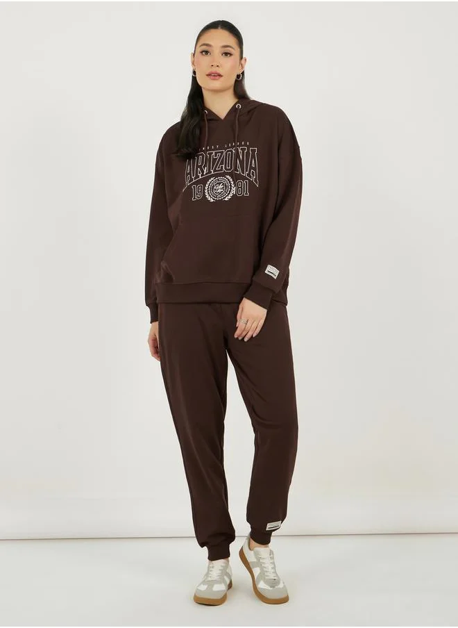 Styli Graphic Print Oversized Hoodie & Cuffed Joggers Co-Ords