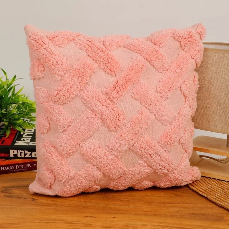 pepme pepme Criss Cross Bars Tufted Cushion Cover 16x16 Pink  - Image 1