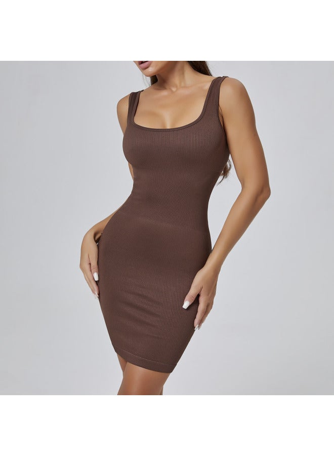 New European And American Sports Outdoor Leisure Slim-fit Threaded Sling Sleeveless Yoga Tight-fit S-curve Dress