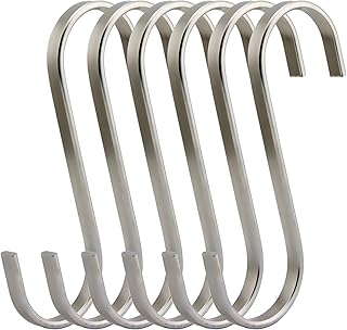 RuiLing Premium 6 Pack Size X-Large Brushed Stainless Flat S Hooks Kitchen Pot Pan Hanger Clothes Storage Rack. - Image 1