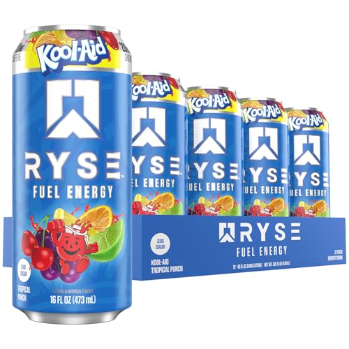 RYSE Up Supplements RYSE Fuel Energy Drink - Kool-Aid Tropical Punch - Sugar Free, Gluten Free & Vegan - 200mg Natural Caffeine, Taurine & Choline for Focus & Energy - No Artificial Colors - 16 fl oz Cans (12-Pack) - Image 1